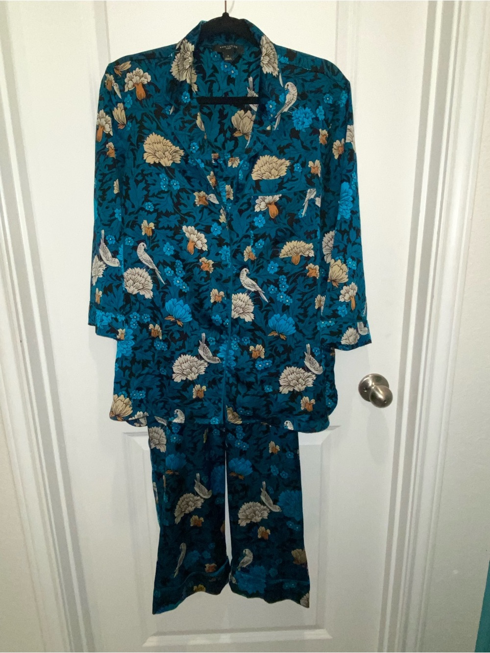 Ann Taylor Teal Floral Printed Sleep Pajama Top